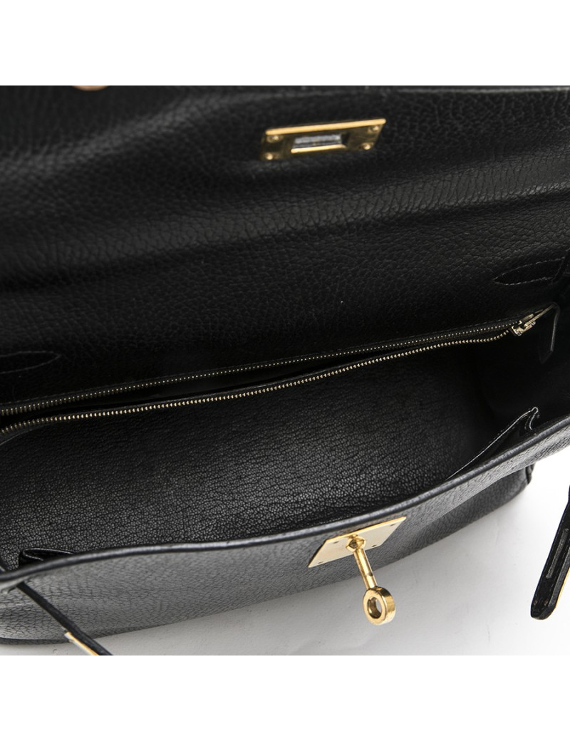 Sac Kelly 28 HERMES cuir grainé noir