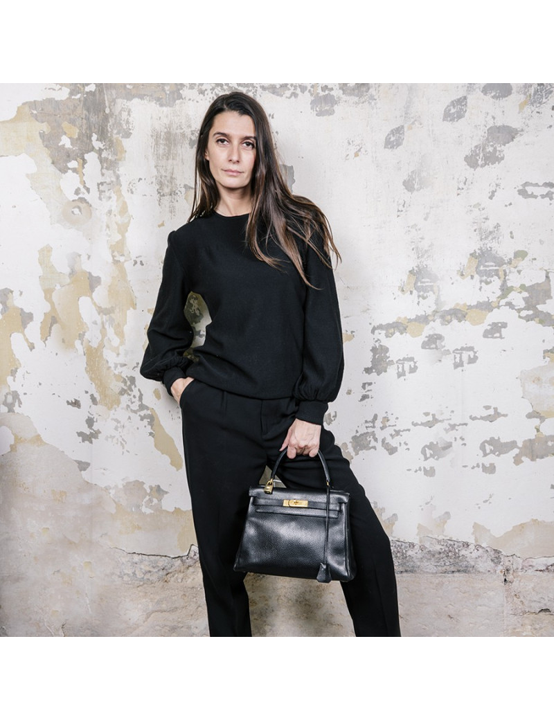 Sac Kelly 28 HERMES cuir grainé noir