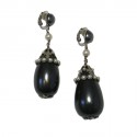 CHANEL gray pearl clip on earrings with silver metal set with white pearls