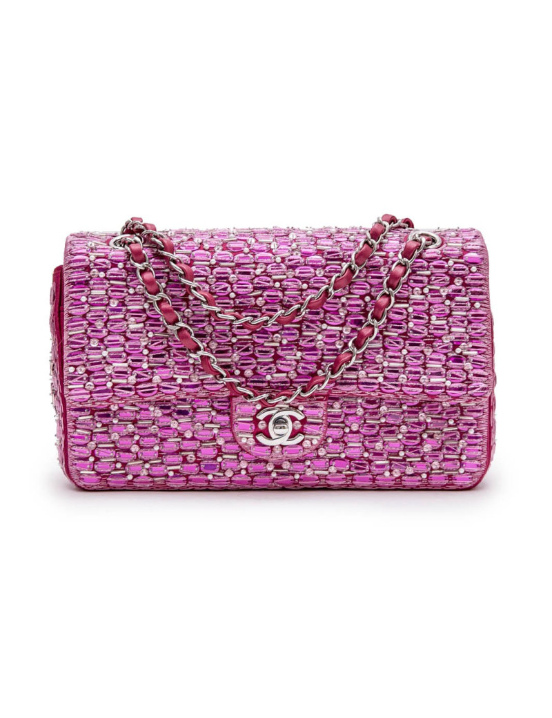 Sac Couture CHANEL fushia perles nacrées sequins