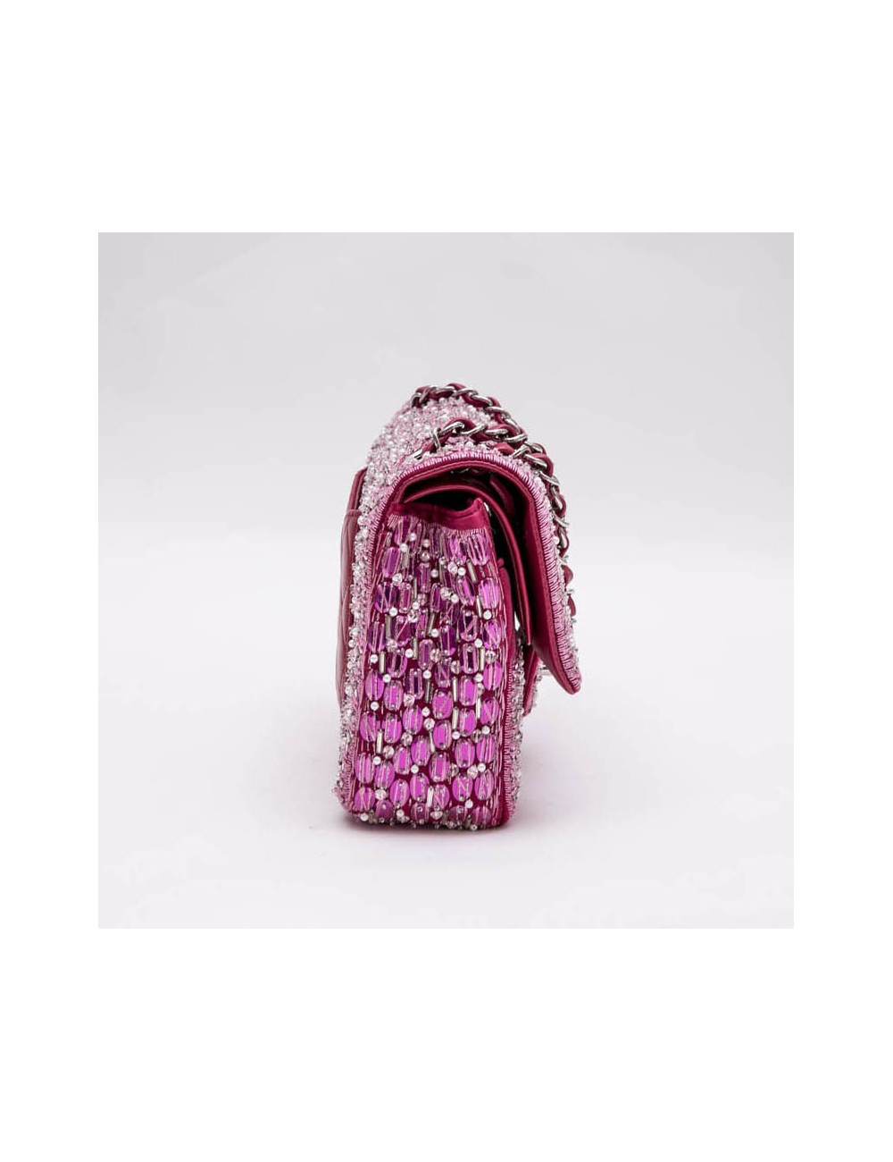 Sac Couture CHANEL fushia perles nacrées sequins