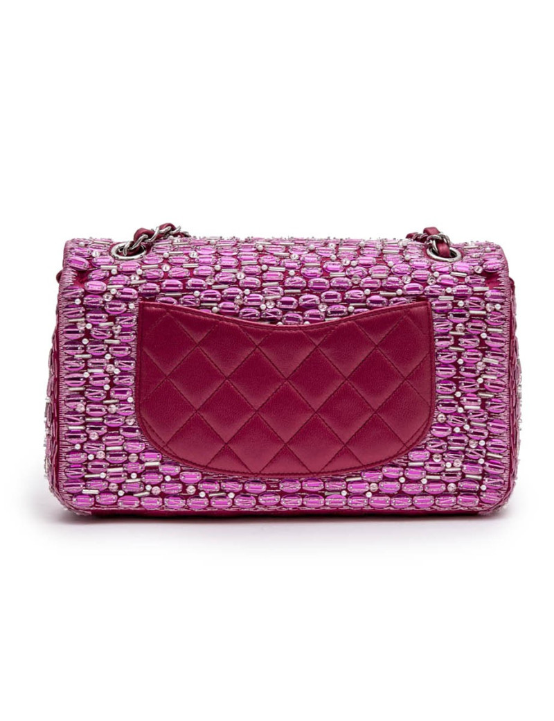 Sac Couture CHANEL fushia perles nacrées sequins