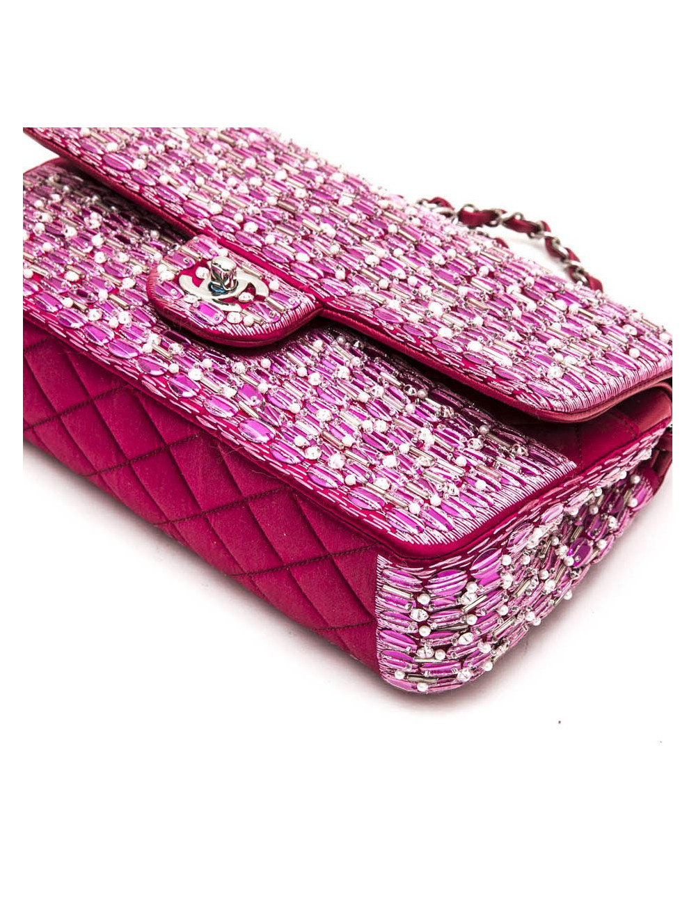 Sac Couture CHANEL fushia perles nacrées sequins
