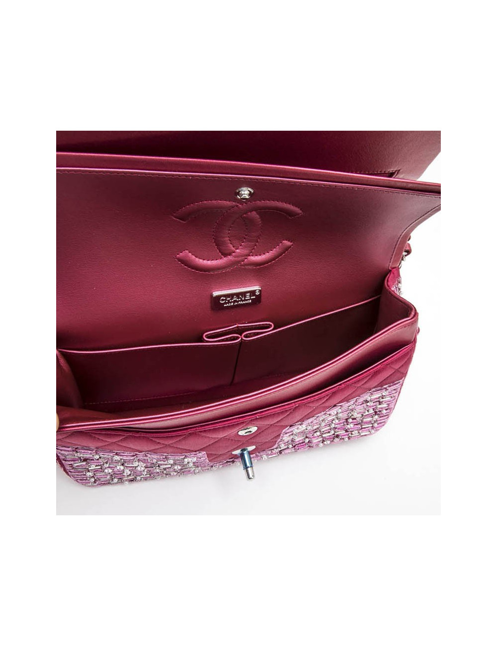 Sac Couture CHANEL fushia perles nacrées sequins