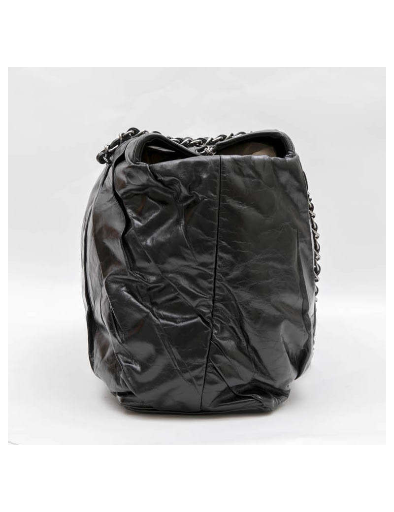 Sac cabas CHANEL cuir lisse noir