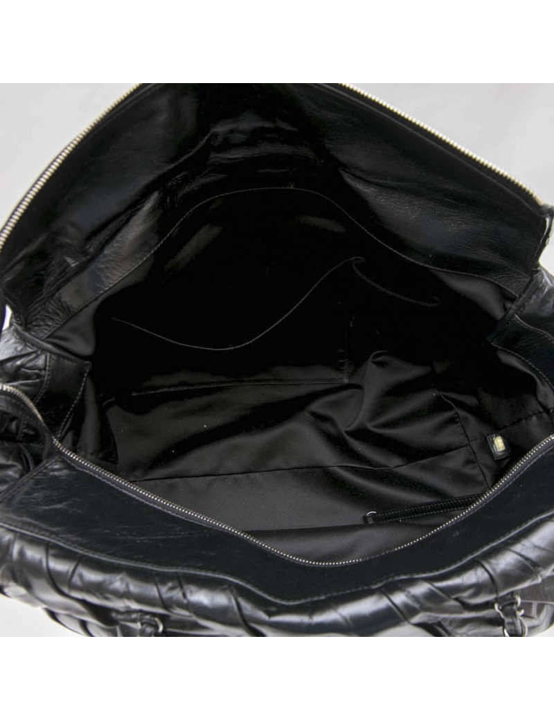 CHANEL large tote bag in black semi-gloss leather