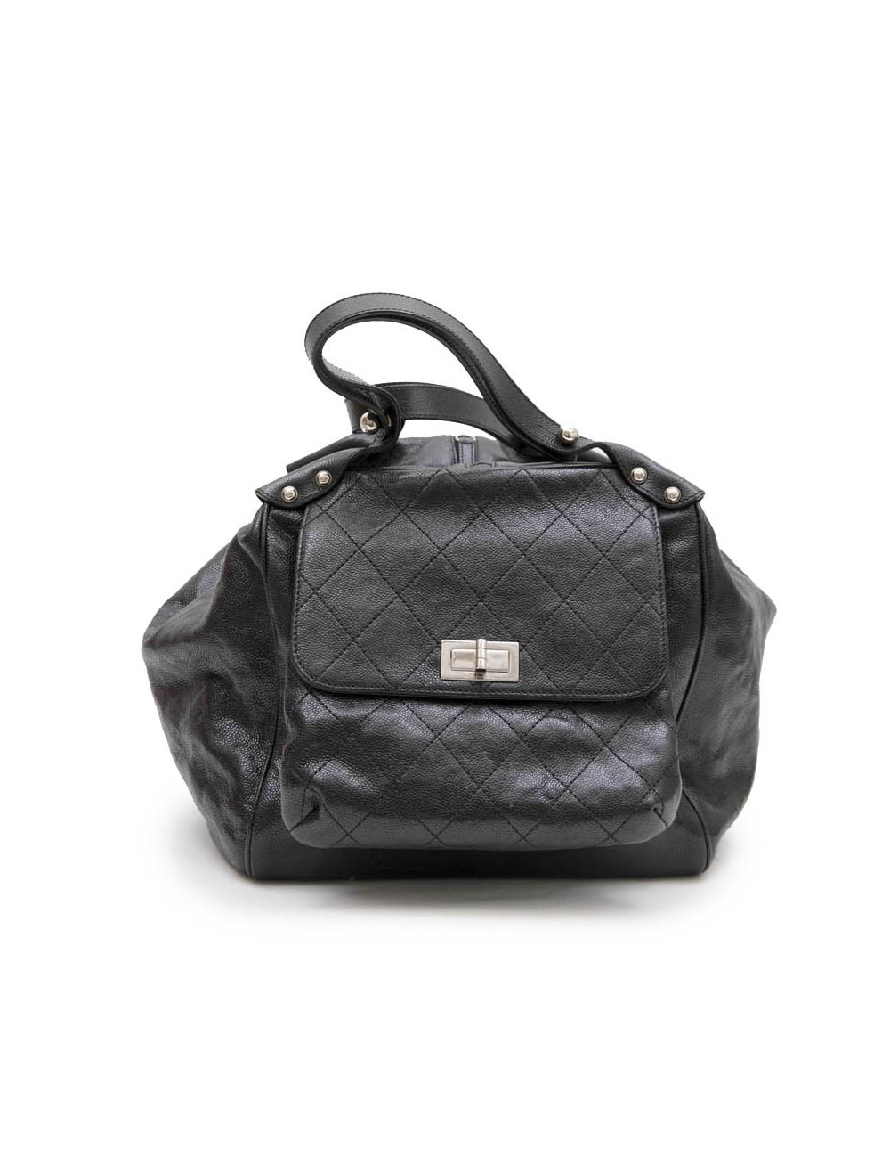 Sac cabas CHANEL cuir grainé noir brillant
