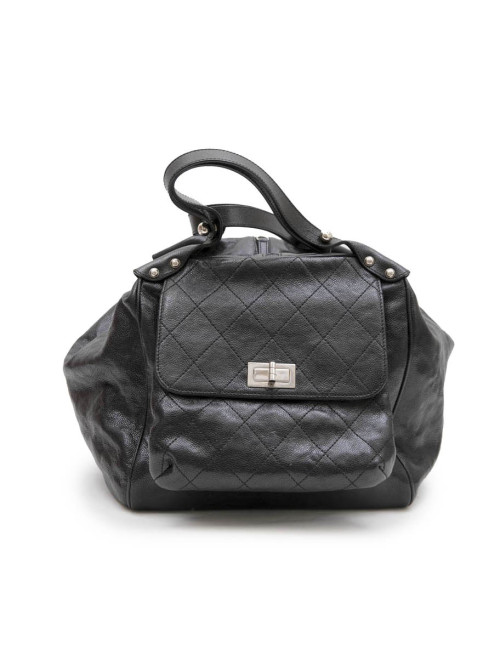 Sac cabas CHANEL cuir grainé noir brillant