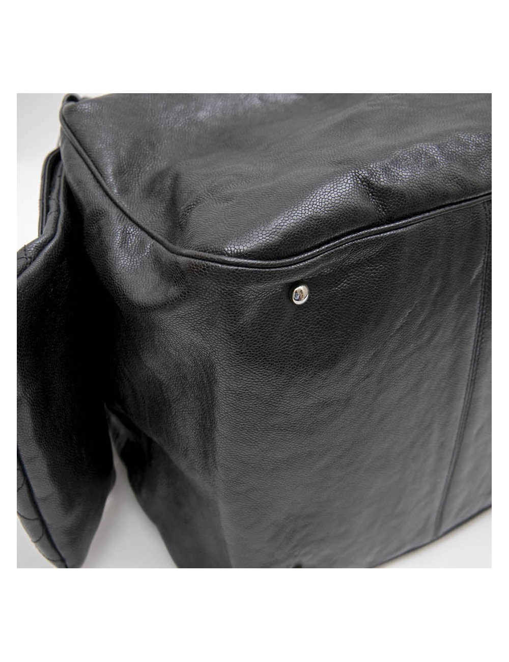 Sac cabas CHANEL cuir grainé noir brillant