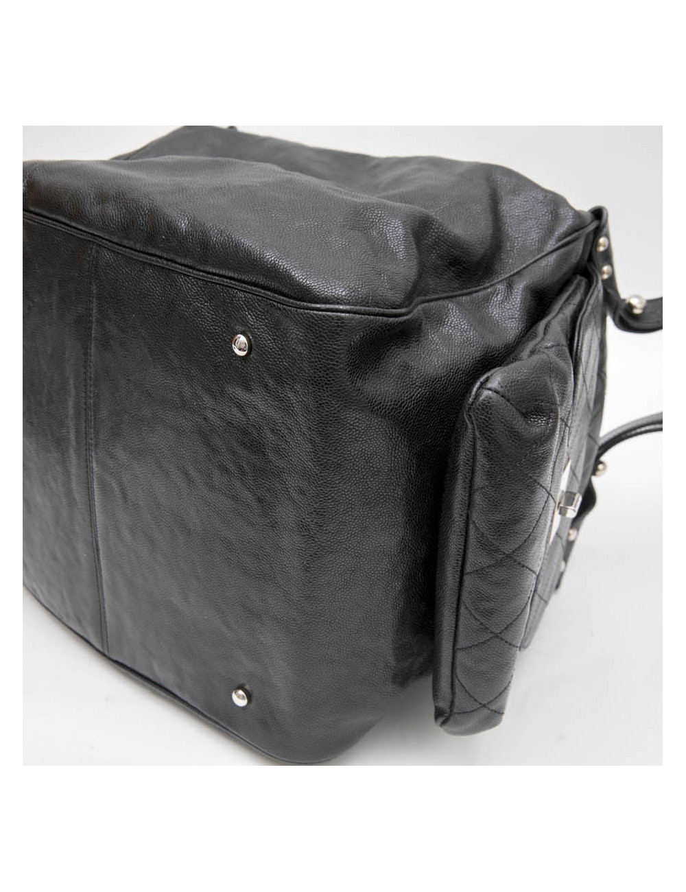 Sac cabas CHANEL cuir grainé noir brillant