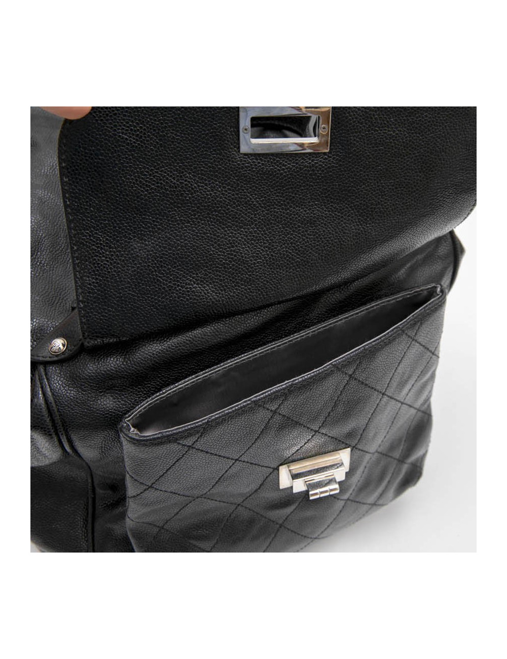 Sac cabas CHANEL cuir grainé noir brillant