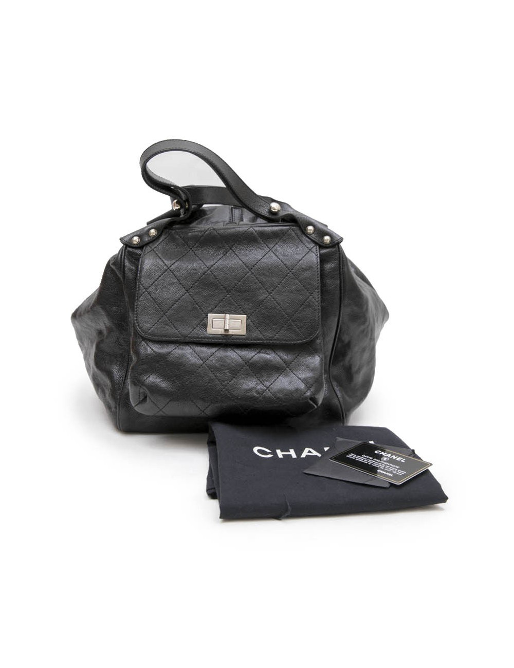Sac cabas CHANEL cuir grainé noir brillant