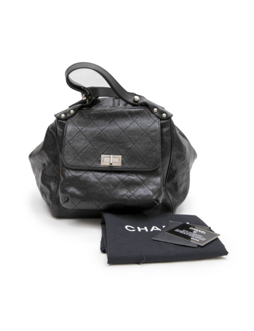 Sac cabas CHANEL cuir grainé noir brillant