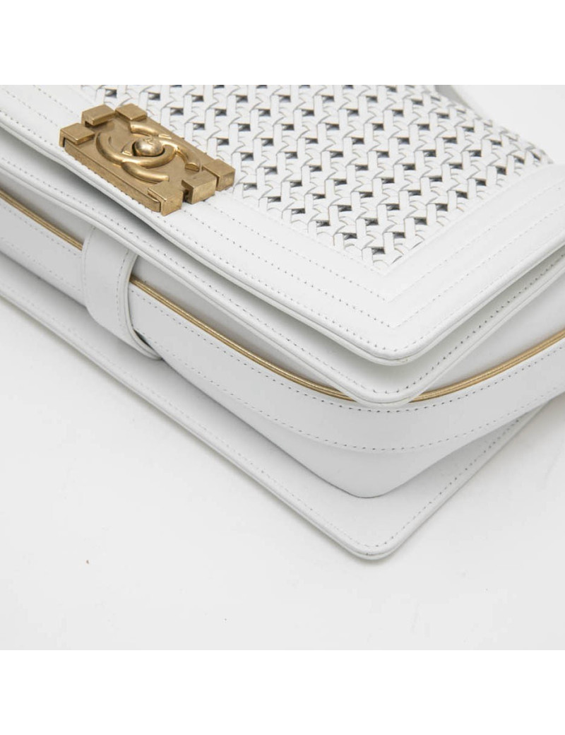 Collector CHANEL 'Boy' flap bag 'Paris Dubaï' in white and aged gold leather