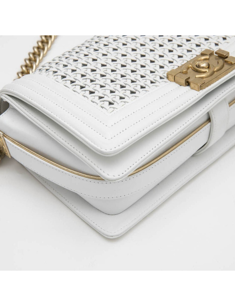 Collector CHANEL 'Boy' flap bag 'Paris Dubaï' in white and aged gold leather