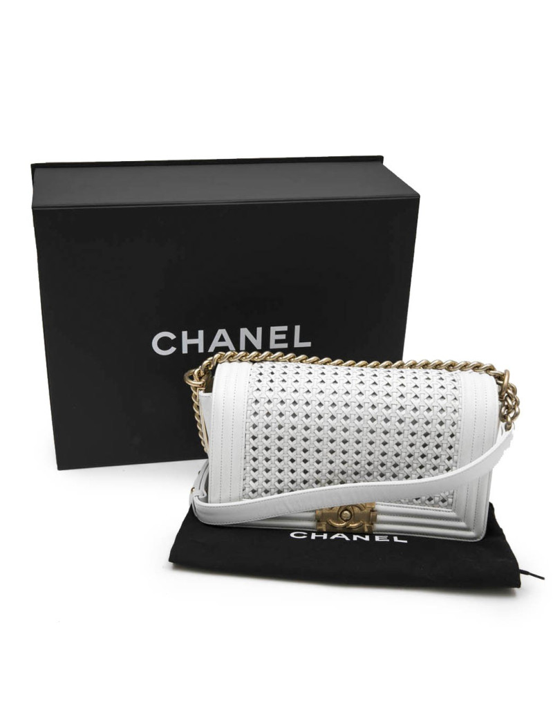 Collector CHANEL 'Boy' flap bag 'Paris Dubaï' in white and aged gold leather