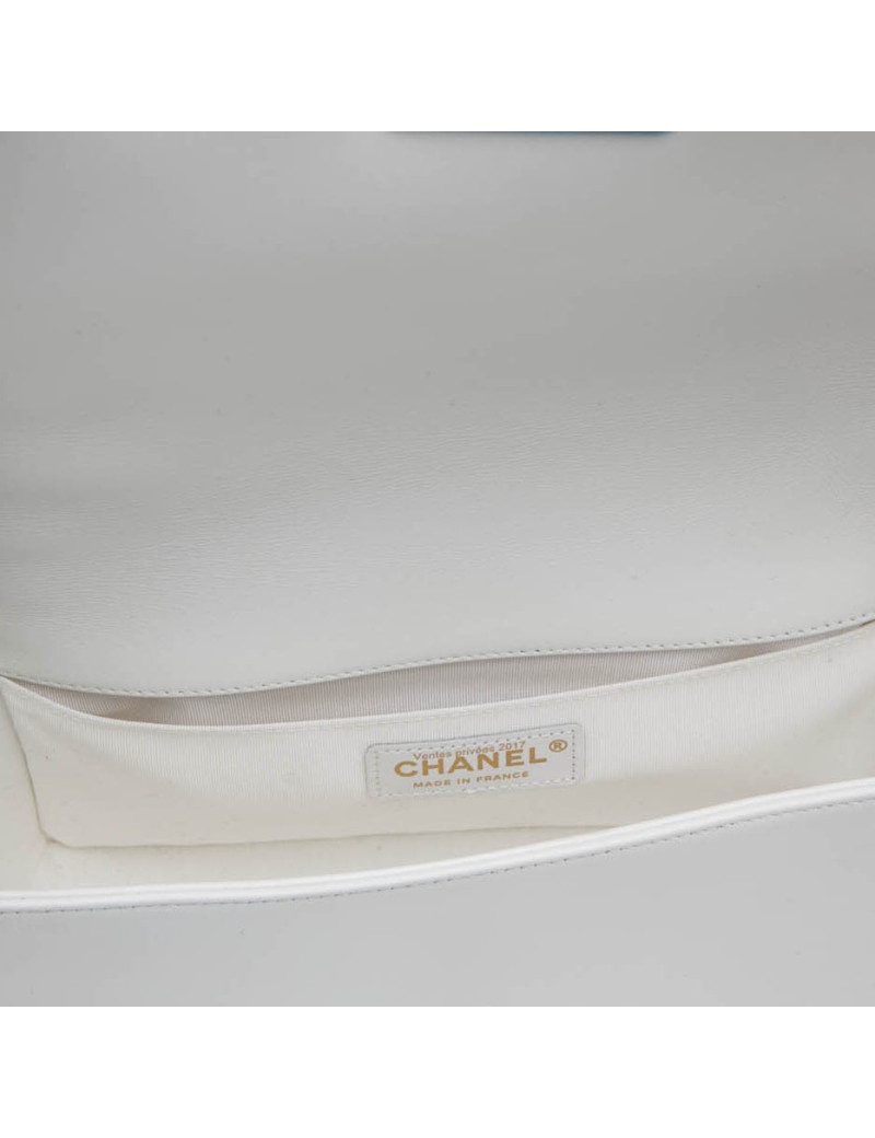 Collector CHANEL 'Boy' flap bag 'Paris Dubaï' in white and aged gold leather