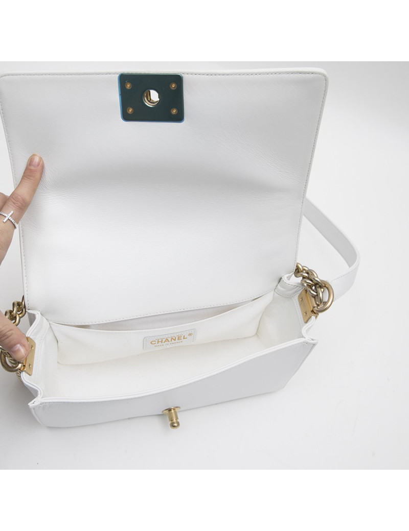 Collector CHANEL 'Boy' flap bag 'Paris Dubaï' in white and aged gold leather