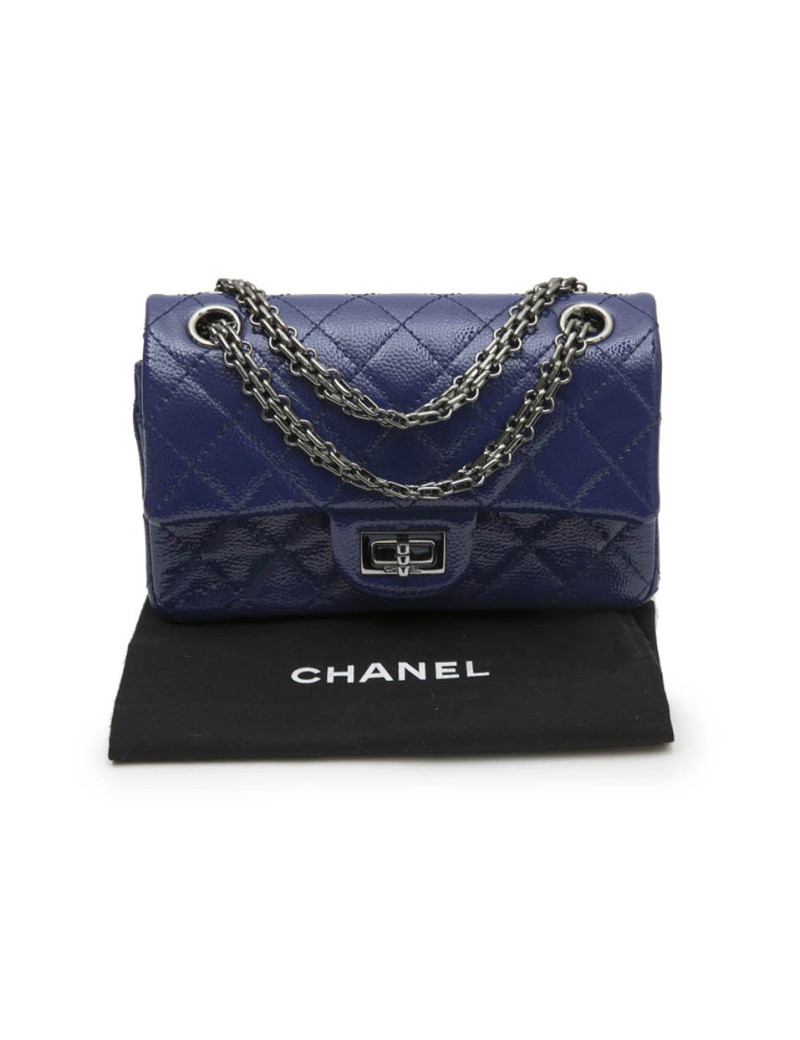 CHANEL 2.55 mini bag in blue electric grained quilted leather