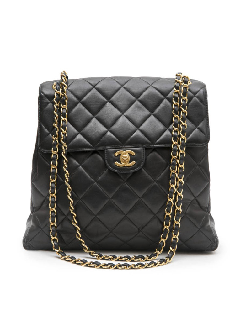 Sac CHANEL cuir d'agneau lisse noir 