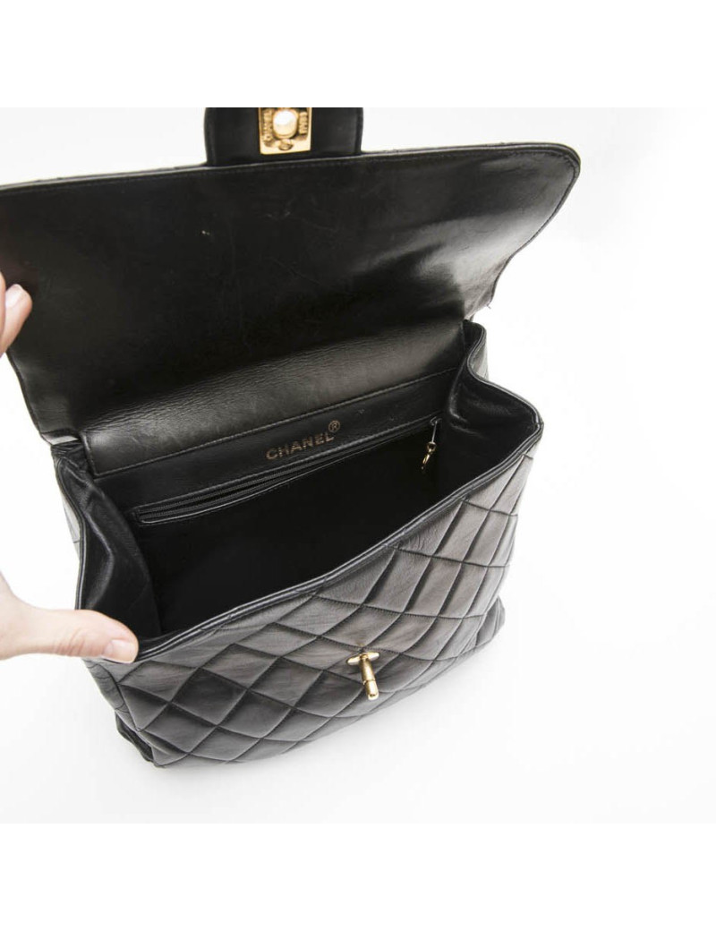 Sac CHANEL cuir d'agneau lisse noir 