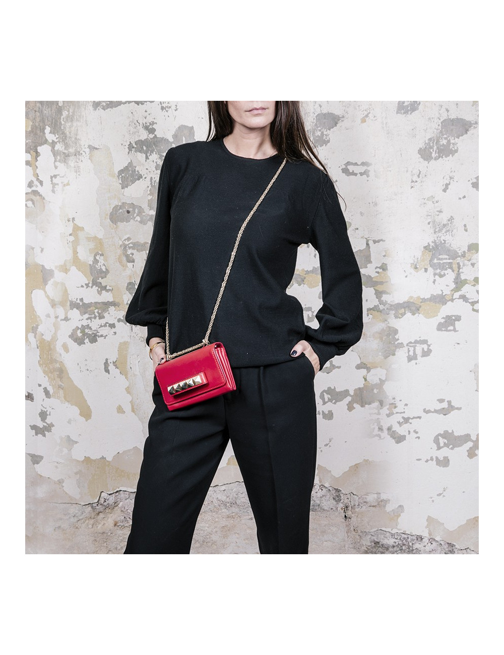 Petit sac VALENTINO en cuir lisse rouge