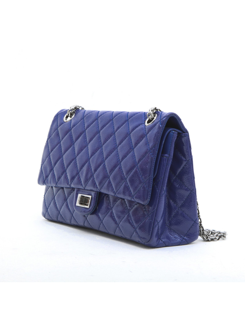 CHANEL 2.55 double flap bag in blue electric soft grained leather