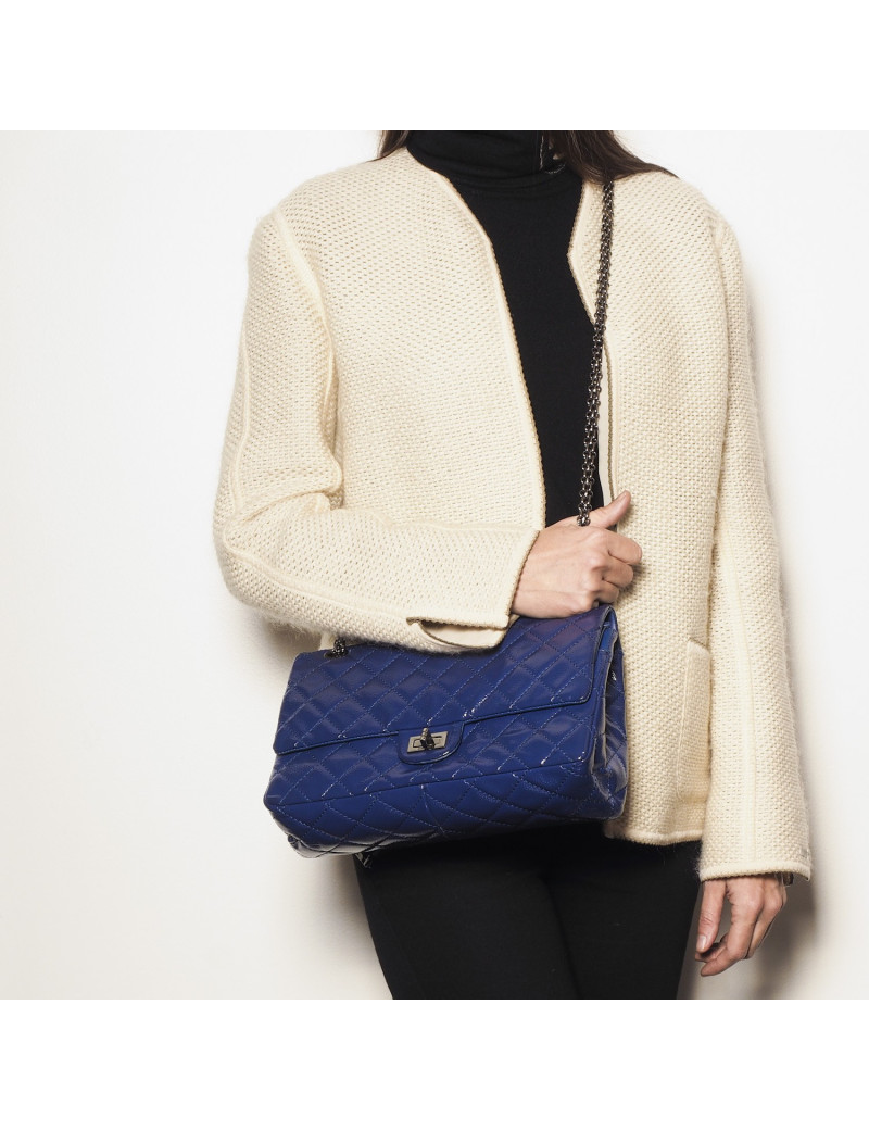 CHANEL 2.55 double flap bag in blue electric soft grained leather