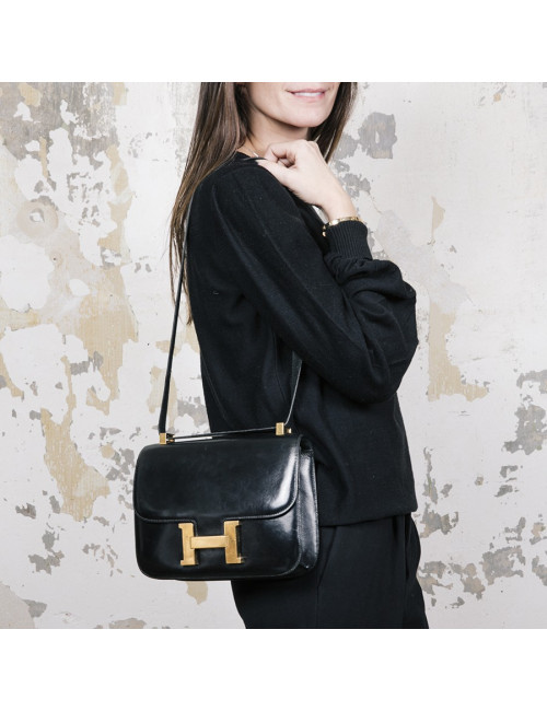  HERMES 'Constance' vintage bag in black box leather