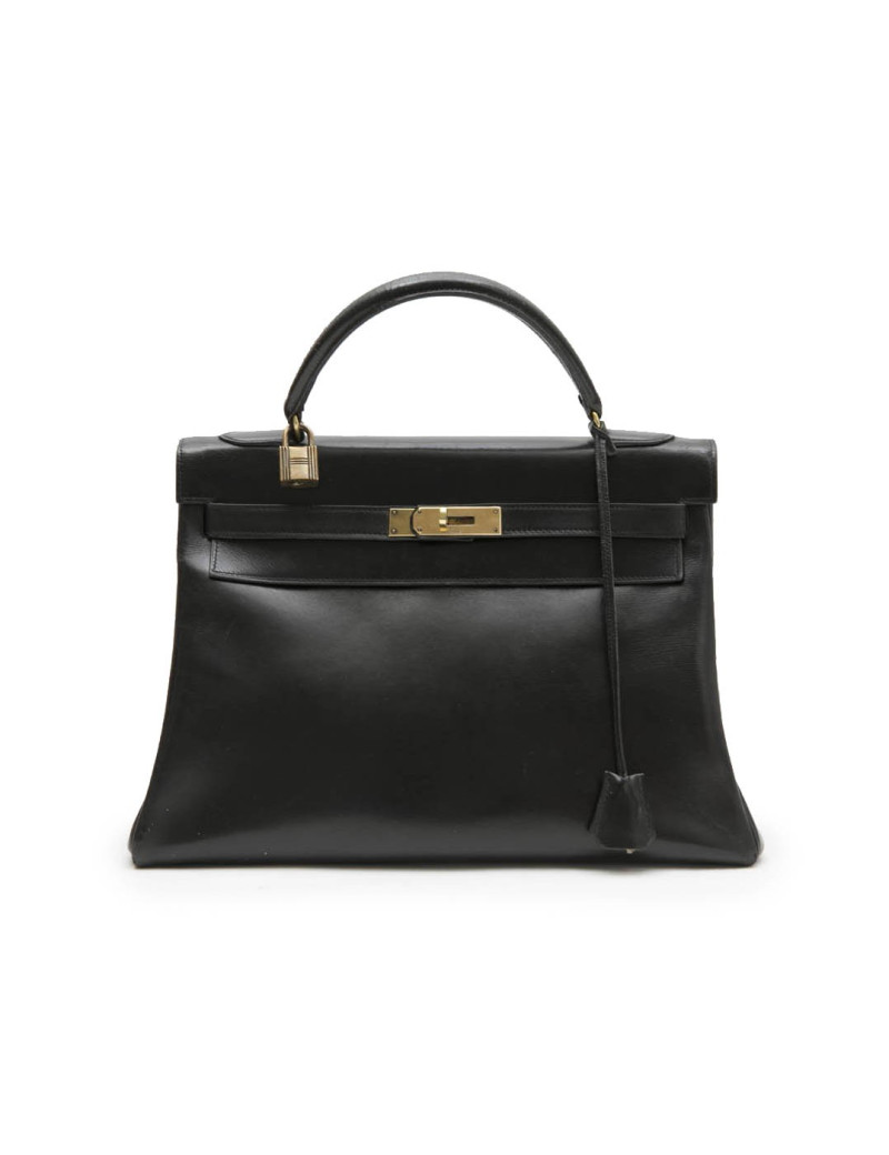 HERMES Vintage Kelly 32 bag in black box leather