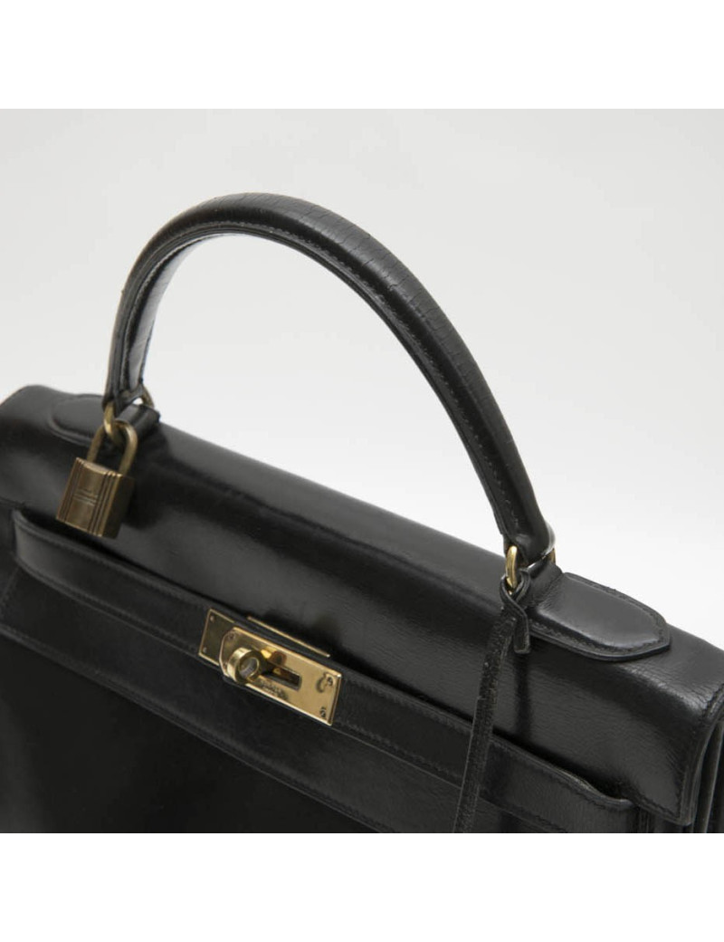 HERMES Vintage Kelly 32 bag in black box leather