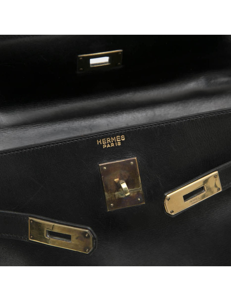 HERMES Vintage Kelly 32 bag in black box leather