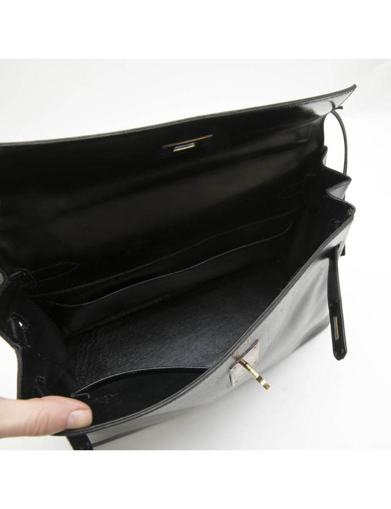 HERMES Vintage Kelly 32 bag in black box leather