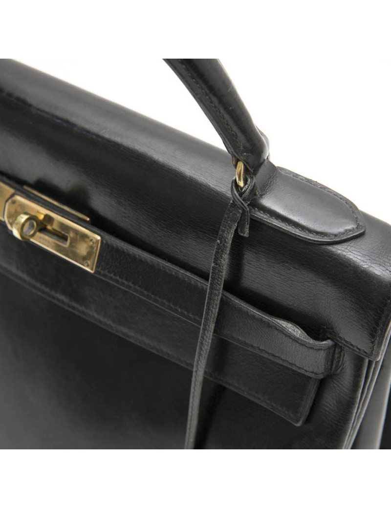HERMES Vintage Kelly 32 bag in black box leather