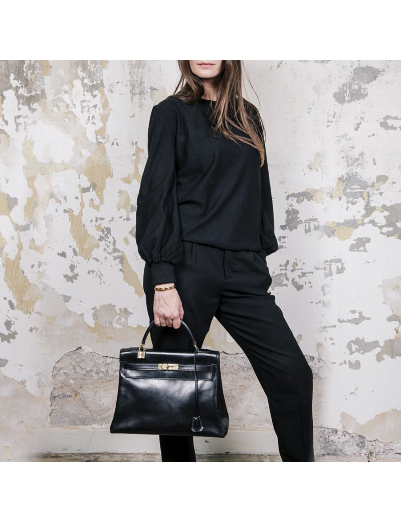 HERMES Vintage Kelly 32 bag in black box leather