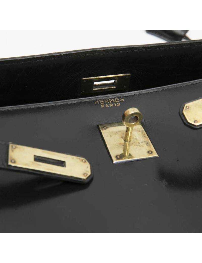 HERMES Kelly 35 Vintage bag in black box leather