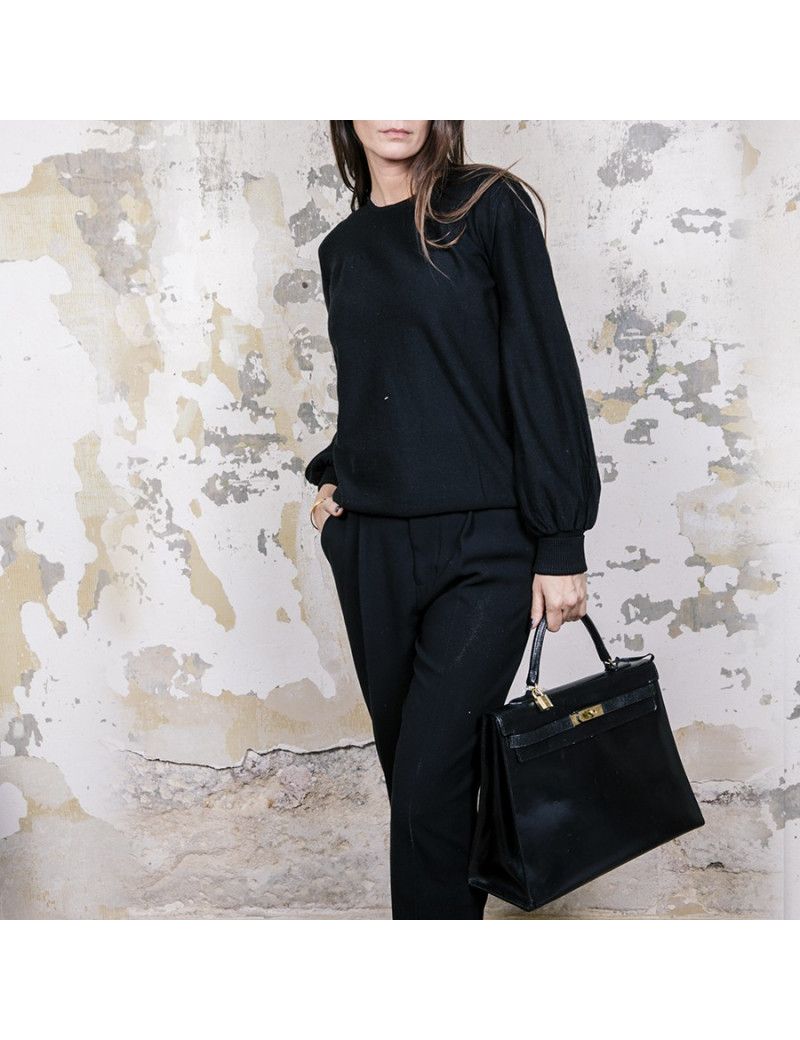 HERMES Kelly 35 Vintage bag in black box leather