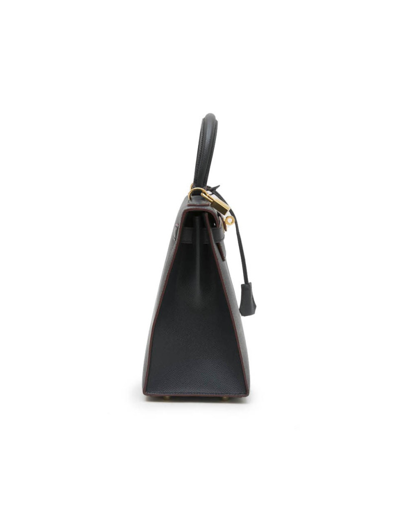 HERMES Kelly 28 Bag in bicolor Blue Indigo and Burgundy Epsom Leather