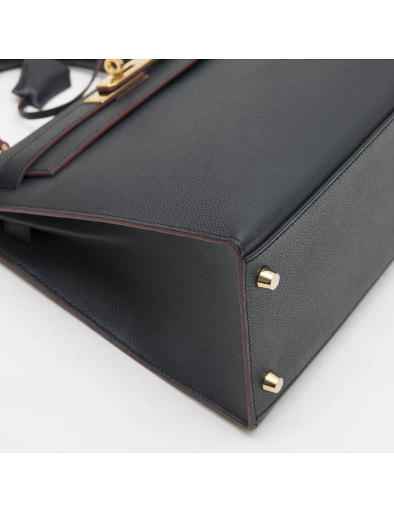 HERMES Kelly 28 Bag in bicolor Blue Indigo and Burgundy Epsom Leather