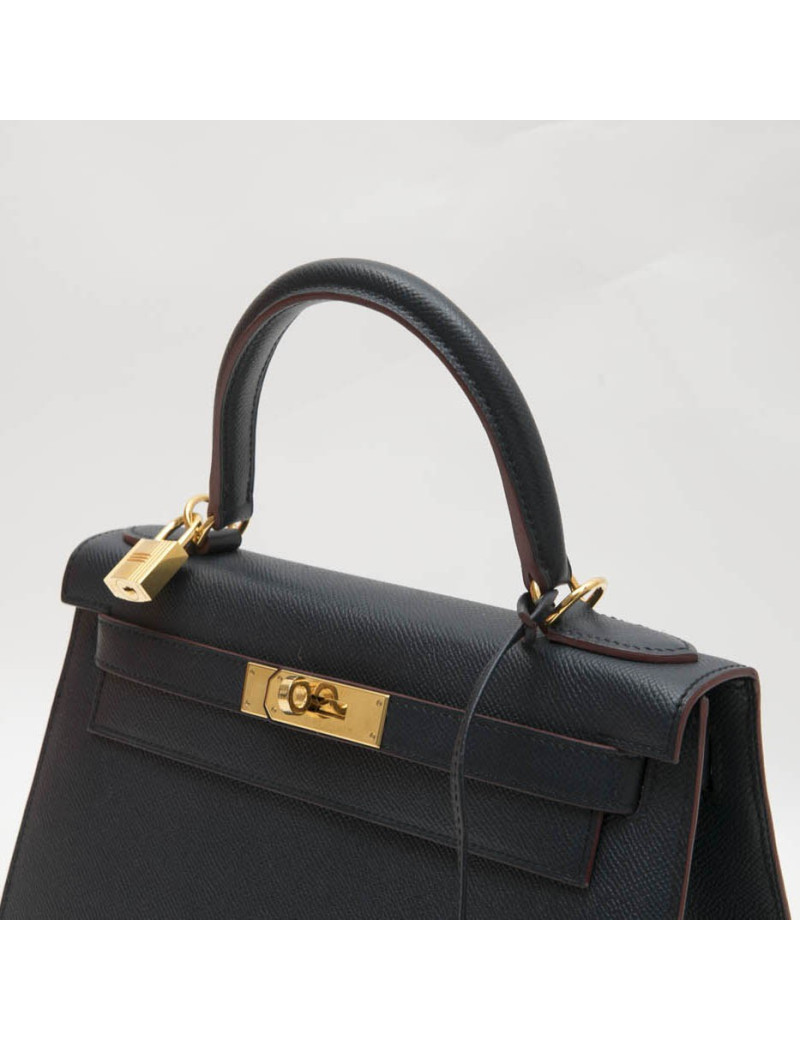 HERMES Kelly 28 Bag in bicolor Blue Indigo and Burgundy Epsom Leather
