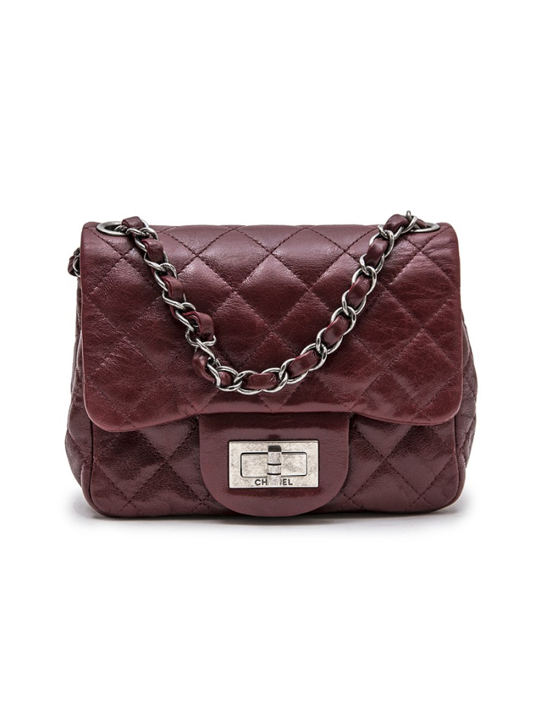 Mini sac CHANEL 2.55  "Paris-New York"en cuir bordeaux