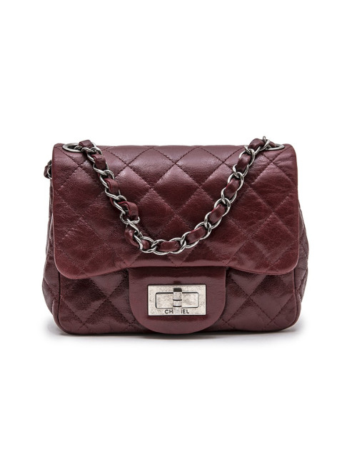 Mini sac CHANEL 2.55  "Paris-New York"en cuir bordeaux