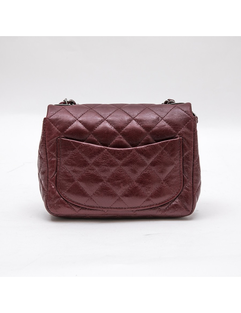 Mini sac CHANEL 2.55  "Paris-New York"en cuir bordeaux