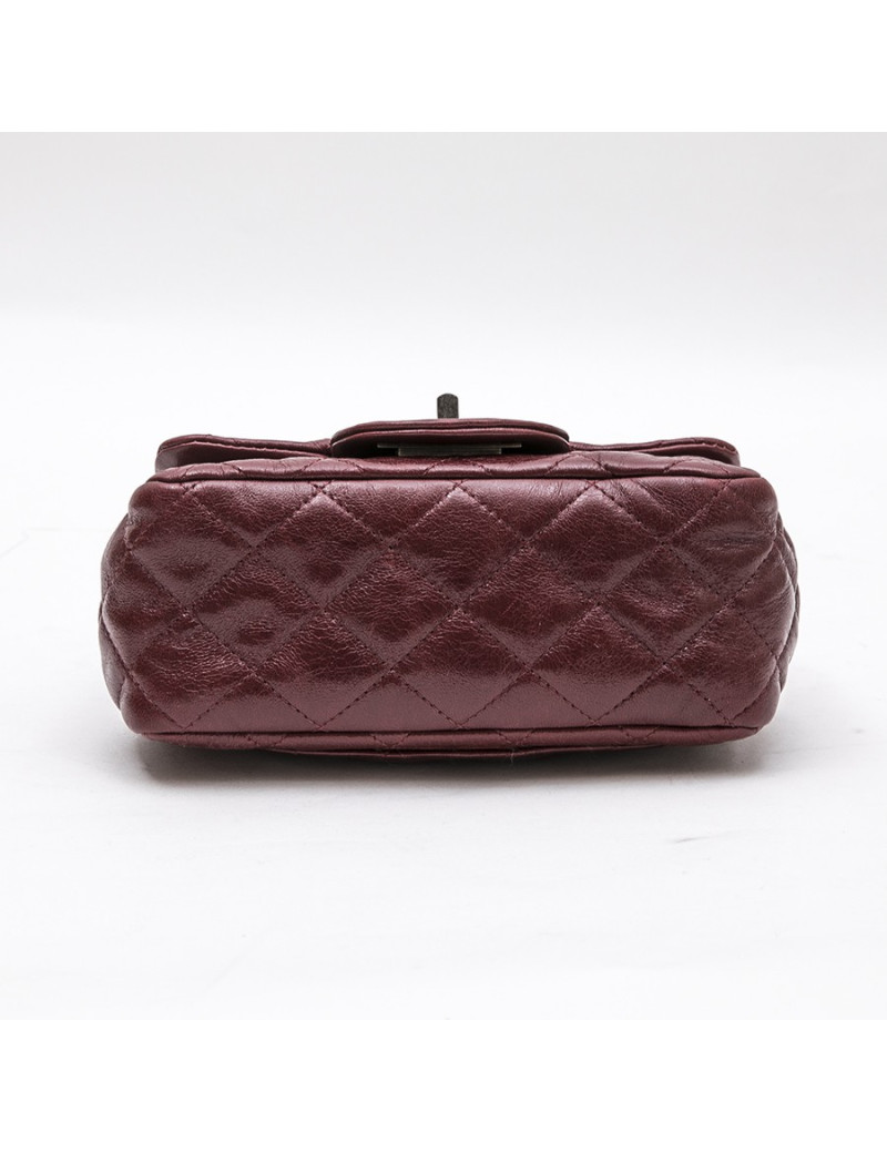 Mini sac CHANEL 2.55  "Paris-New York"en cuir bordeaux
