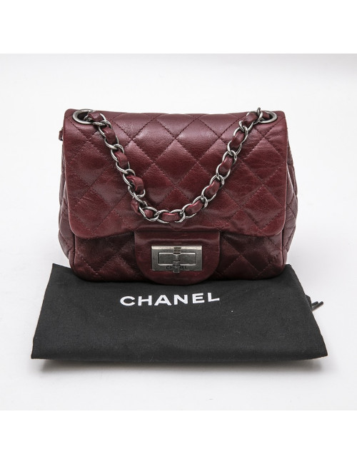 Mini sac CHANEL 2.55  "Paris-New York"en cuir bordeaux