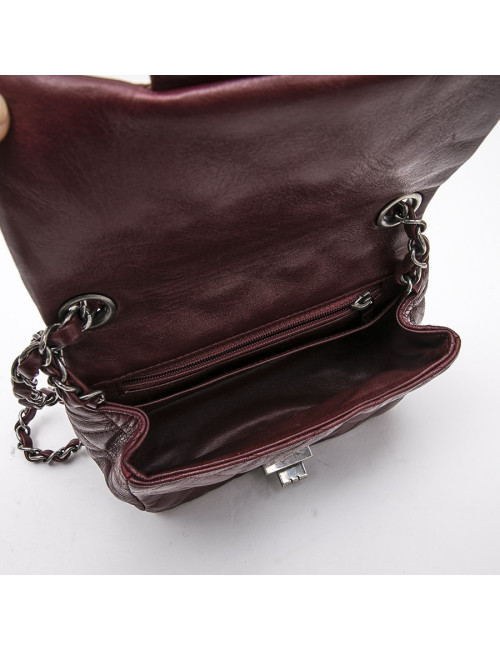 Mini sac CHANEL 2.55  "Paris-New York"en cuir bordeaux