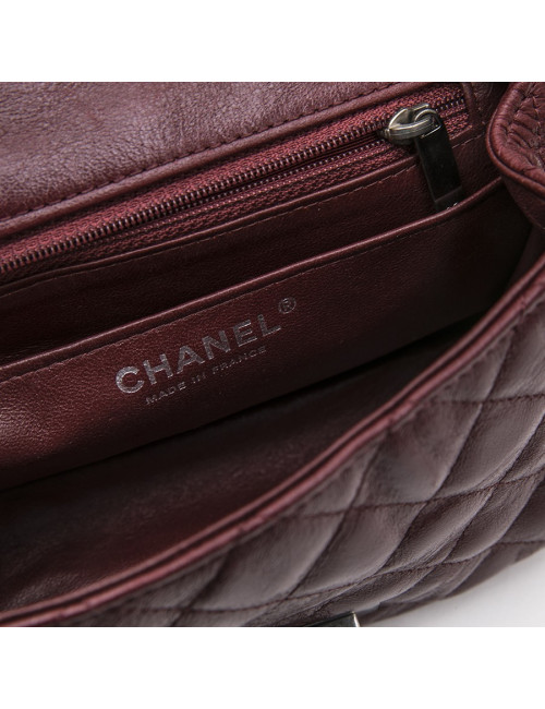 Mini sac CHANEL 2.55  "Paris-New York"en cuir bordeaux