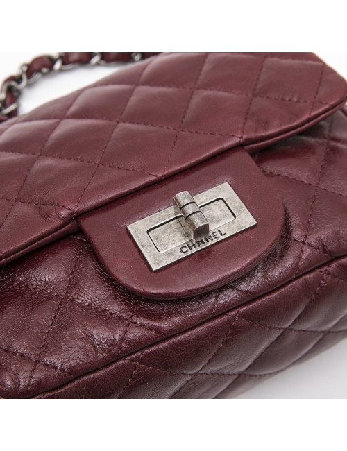 Mini sac CHANEL 2.55  "Paris-New York"en cuir bordeaux