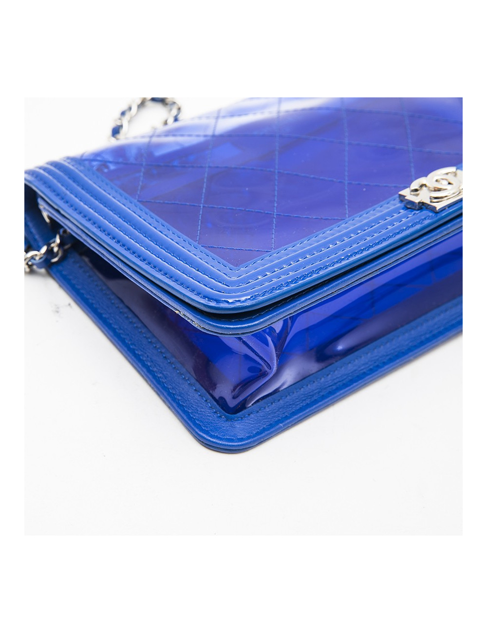 CHANEL 'Boy' bag in transparent blue electric  edged with leather