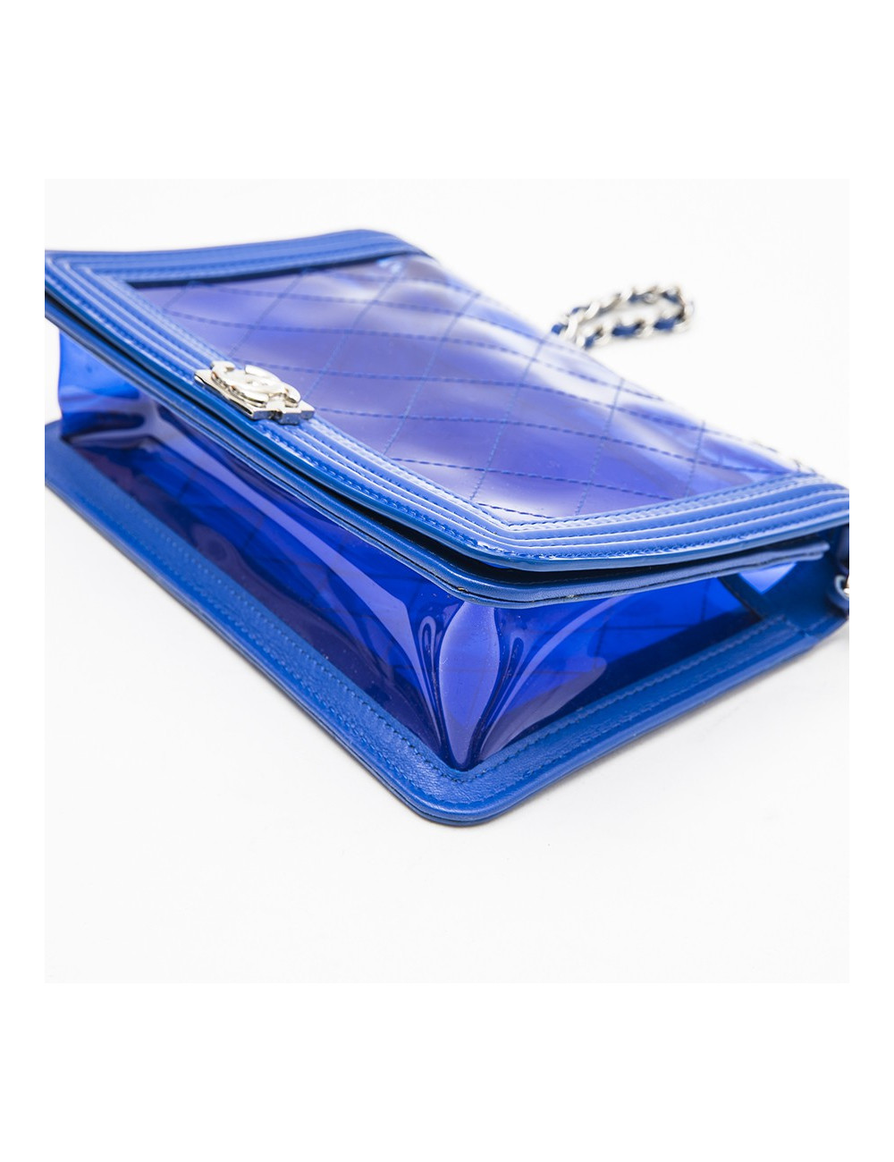 CHANEL 'Boy' bag in transparent blue electric  edged with leather